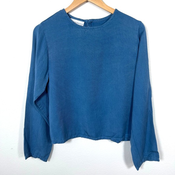 Bryn Walker Womens Top Sz S Long Sleeve Flowy Coastal Minimalist Casual Blue USA - Picture 1 of 13
